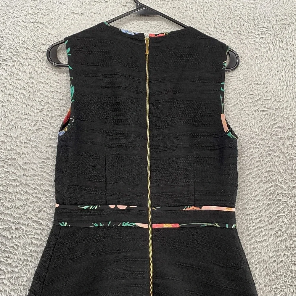 Kate Spade New York Tweed Dress Womens 4 Black Fit Flare‎ Floral Blossom Trim